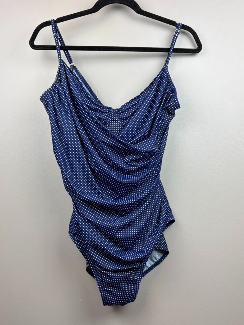Miraclesuit Oceanus One Piece in Pin Point Print Navy Blue & White Polka Dots 16